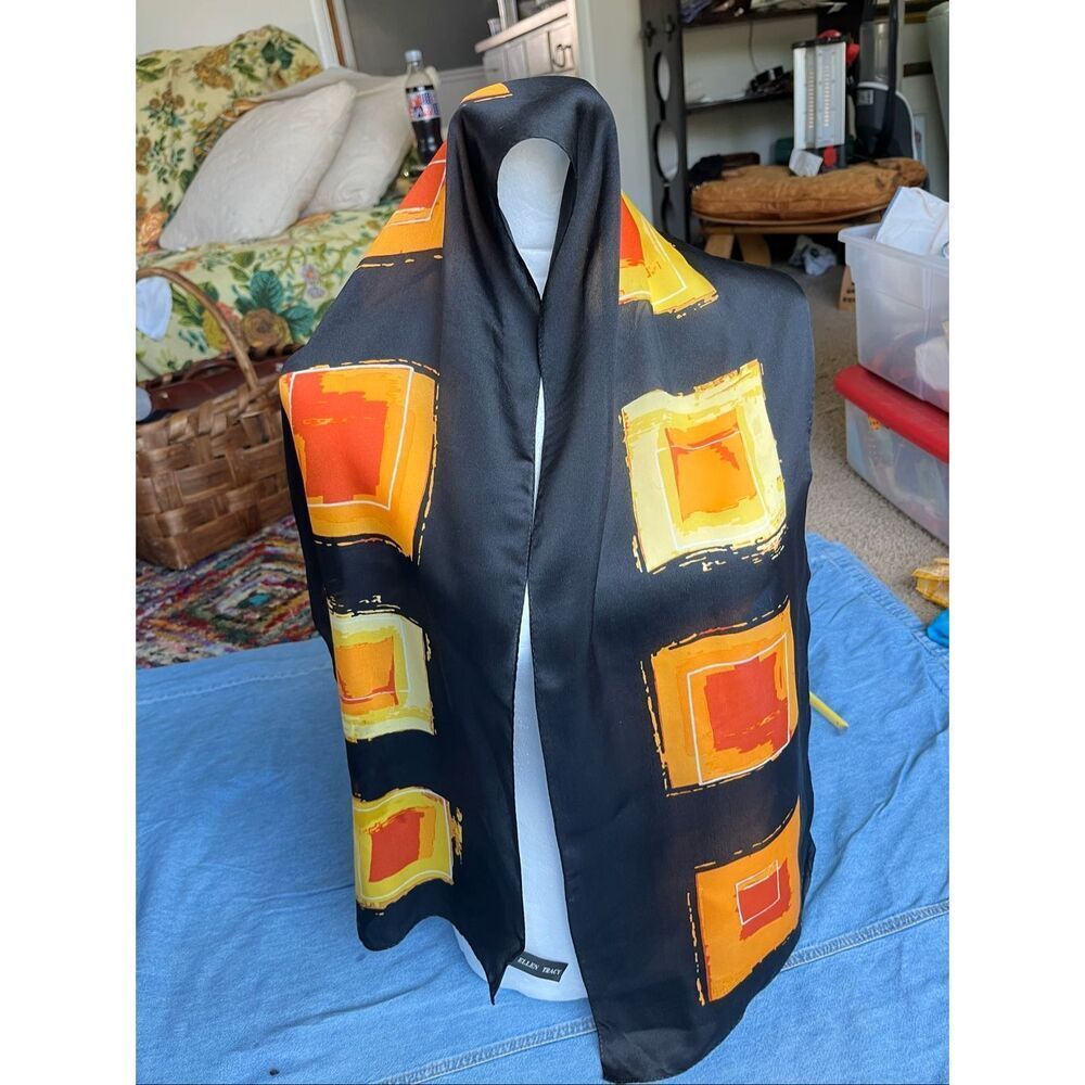 Ellen Tracy Silk Scarf Gallery Art Print Abstract Colorblock Modernist 52x11